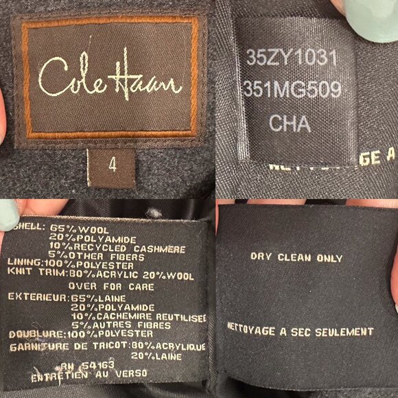 Cole Haan Wool Cashmere Blend Tie Waist Peacoat Jacket Coat in Gray Women's Sz 4 - Picture 6 of 16
